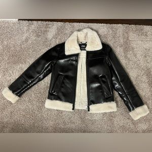 Zara black double faced jacket lined with Faux fur